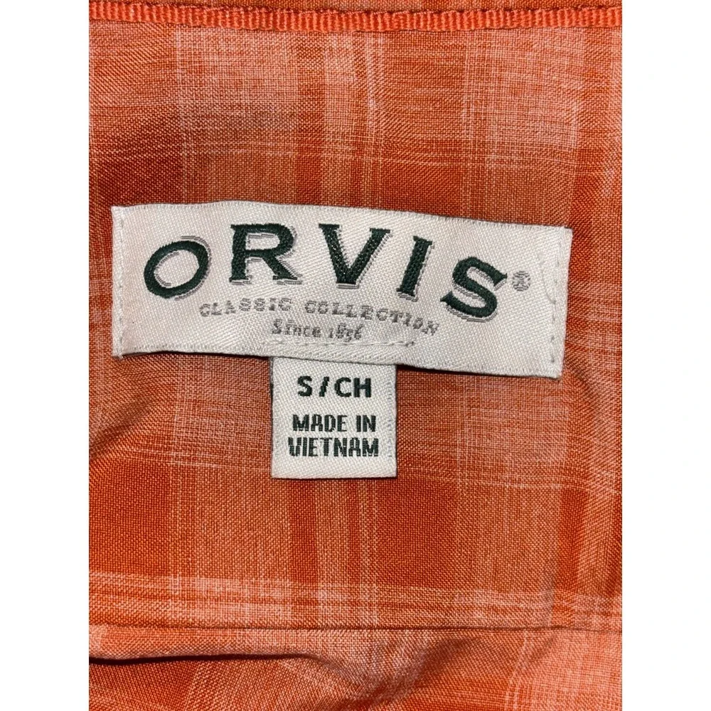 Orvis Classic Tech Chambray Shirt Mens‎ Small Orange Plaid Workwear Button Up - Picture 3 of 5